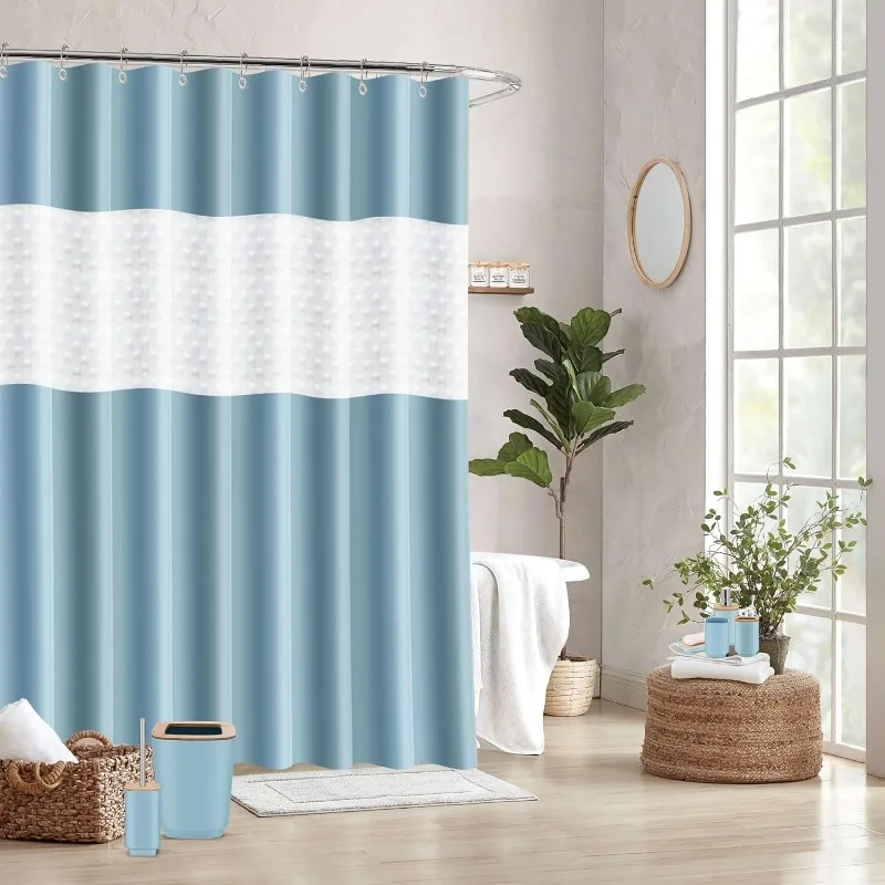 Zubehör-Set, blaues Set, 24-teiliges Badezimmer-Zubehör-Set mit Duschvorhang, Mülleimer für Zubehör