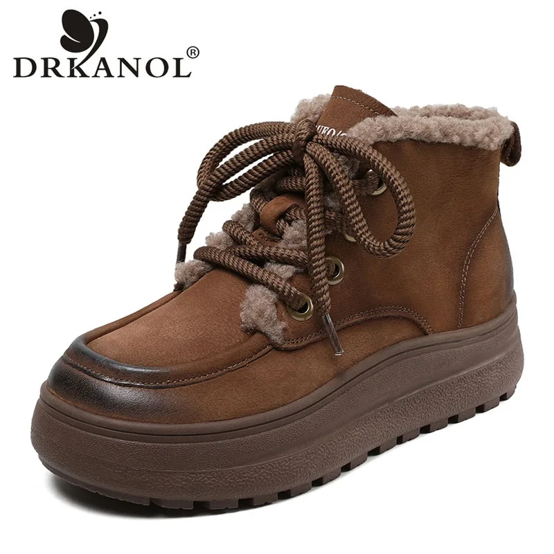 DRKANOL stivali stile retrò di Design di lusso da donna piattaforma piatta invernale stivali da neve alla caviglia caldi scarpe da donna con suola