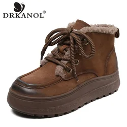 DRKANOL stivali stile retrò di Design di lusso da donna piattaforma piatta invernale stivali da neve alla caviglia caldi scarpe da donna con suola spessa in vera pelle