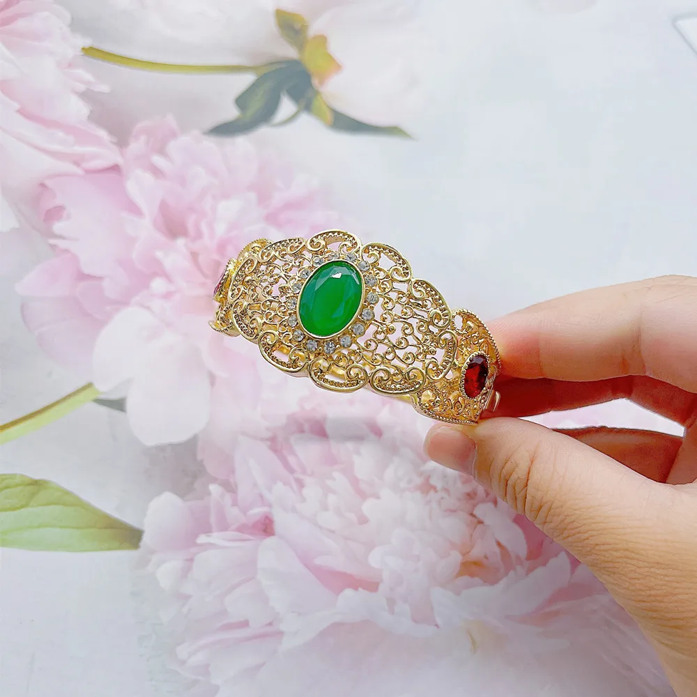 Flower Cuff Bracelet for Morocco Ethnic Women Arabic Wedding Jewelry Bride Gift Handmade Clothing Accessories