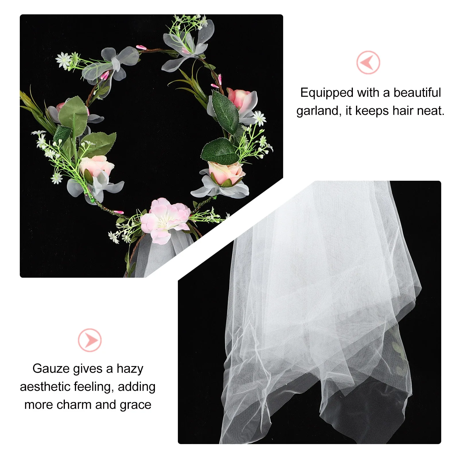 

Artificial Flowers Bridal Wreath Veil Floral Headb Wedding Headpiece Decor Veil Gauze Hair Accessory Photo Prop Lightweight