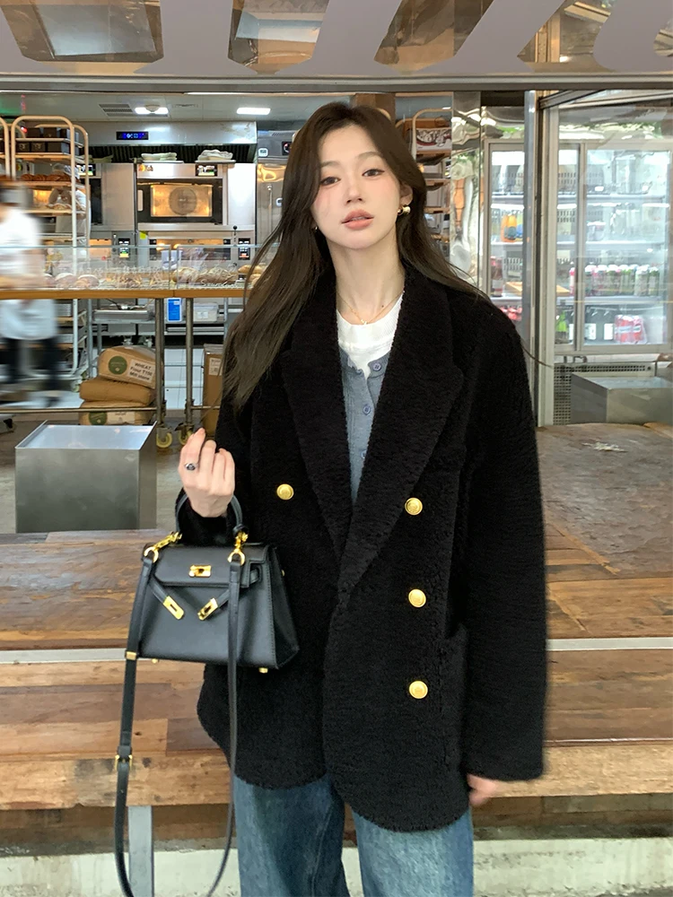 

Daiyan London College 2024 Winter New Lamb Fur Coat Medium Length Suit Jaet Women's Sle Commute Faion Long Sve