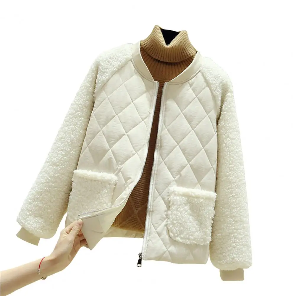 Women Jacket Winter with Fleece Patchwork Dual Pockets Warm Outerwear  Coat for Weather