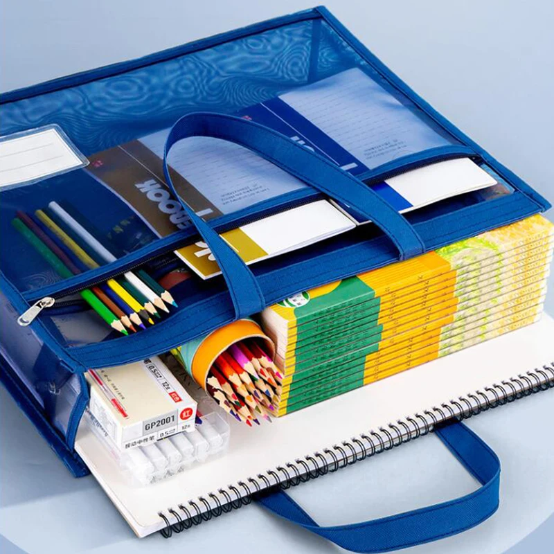 Large A3 Mesh File Bag Carry Book Art Bag Transparent Grid Portable Zipper Student Drawing Sketch Board Test Paper Storage Bag