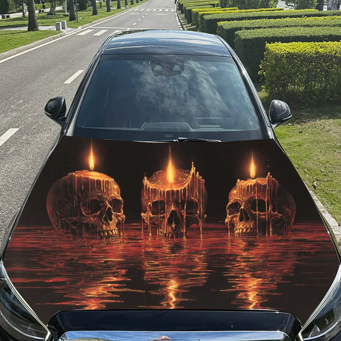 الجماجم بين الشموع غلاف فينيل السيارة، ملصق غطاء السيارة المقاوم للماء من مادة PVC، ملصقات ذاتية اللصق مقاومة للخدش لـ Eng #4