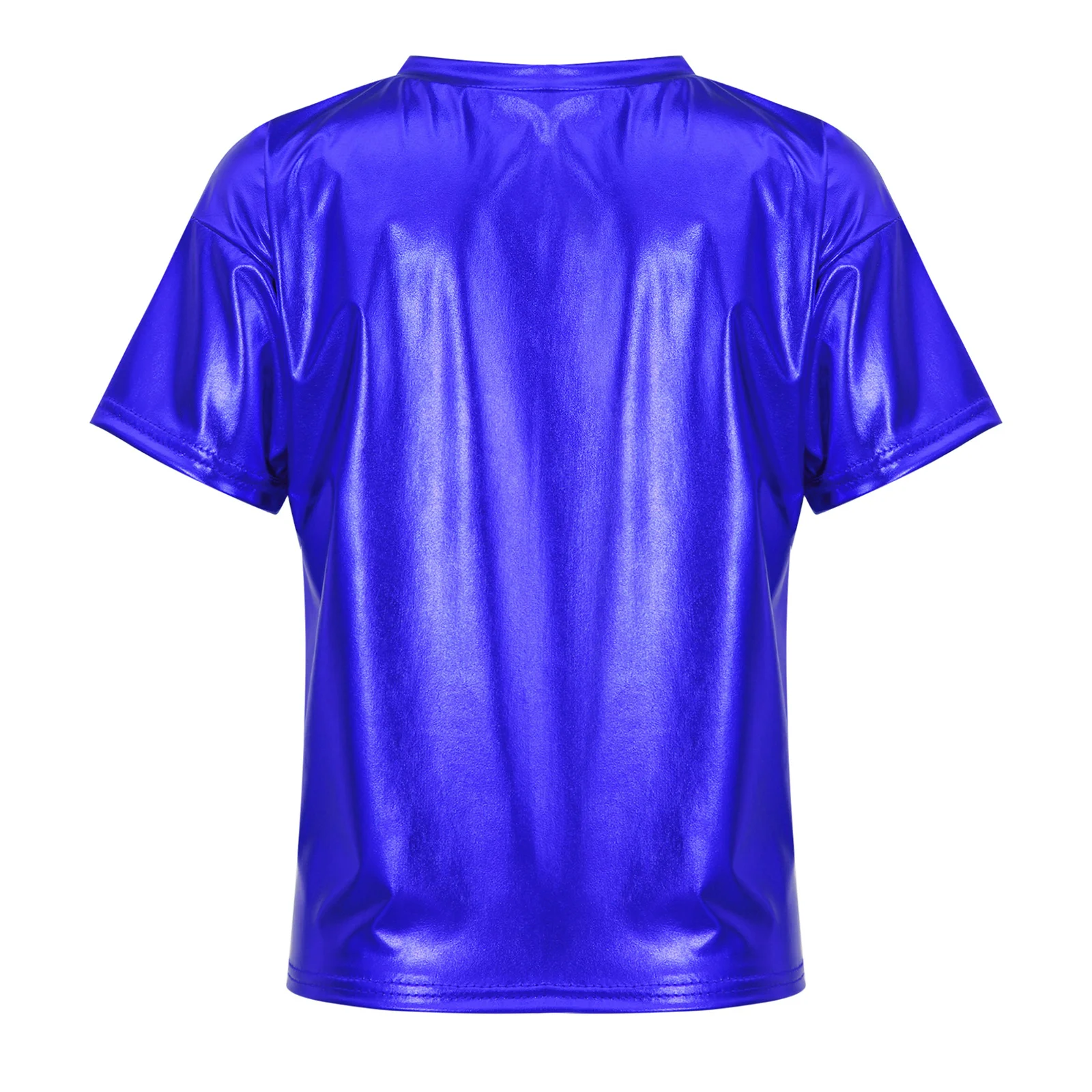 Kids Girls Boys Dance Tops Shiny Metallic Short Sleeve T-Shirt Hip Hop Street Dance Performance Blouse Loose Shirt Dancewear