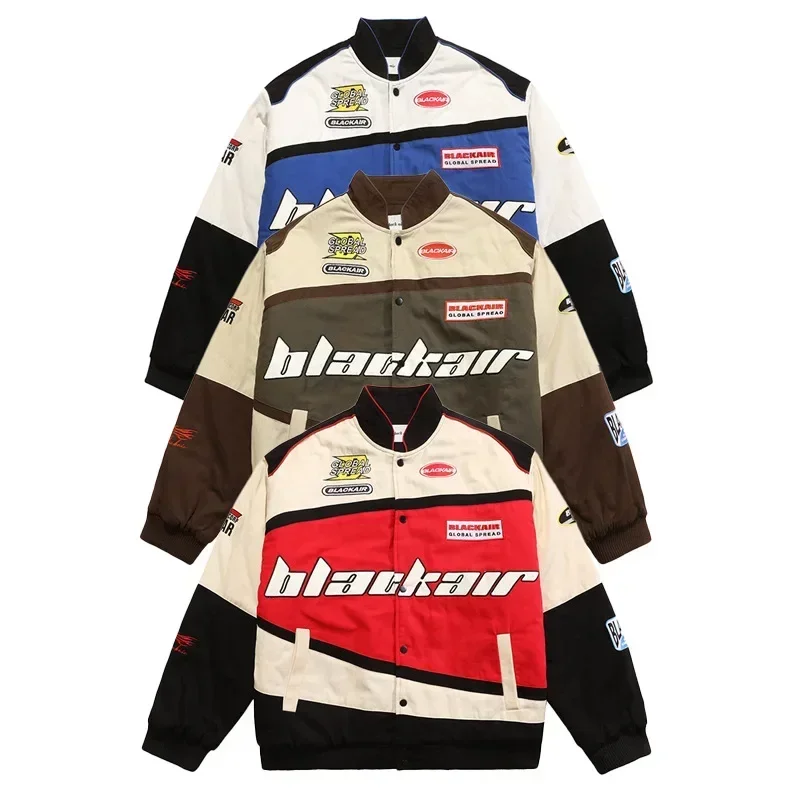 BLACK AIR Color Block Motorcycle Jacket Streetwear Vintage Winter Racing Jacket Coat Varsity Jacket Men Thin L319-1