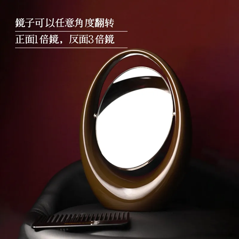 Makeup mirror French antique light luxury advanced rotating double-sided enlarged desktop vanity mirror