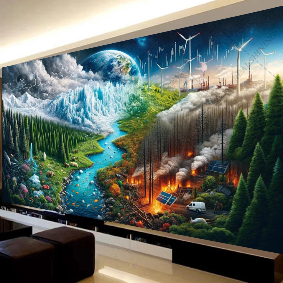 5D Large Earth Mountain Diamond Painting Iceberg Volcano Fantasy Scenery Diy Cross Stitch Full Drill Mosaic Embroidery Home Art