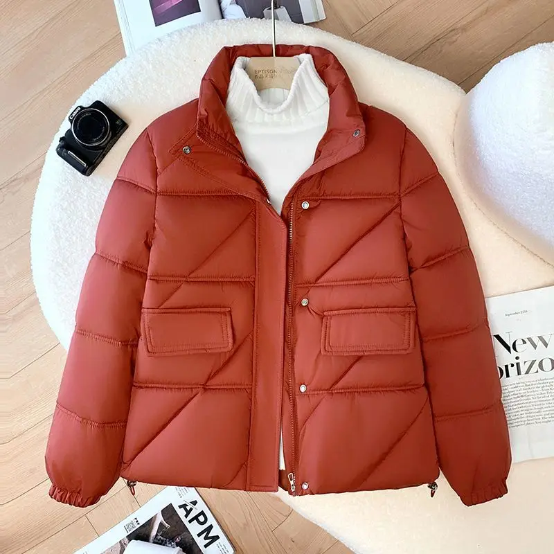 2025 Bread Cotton-padded Jacket Women's Short Loose Casual Stand-up Collar Thickened Coat Female Parkas Overcoat Outerwear Tops