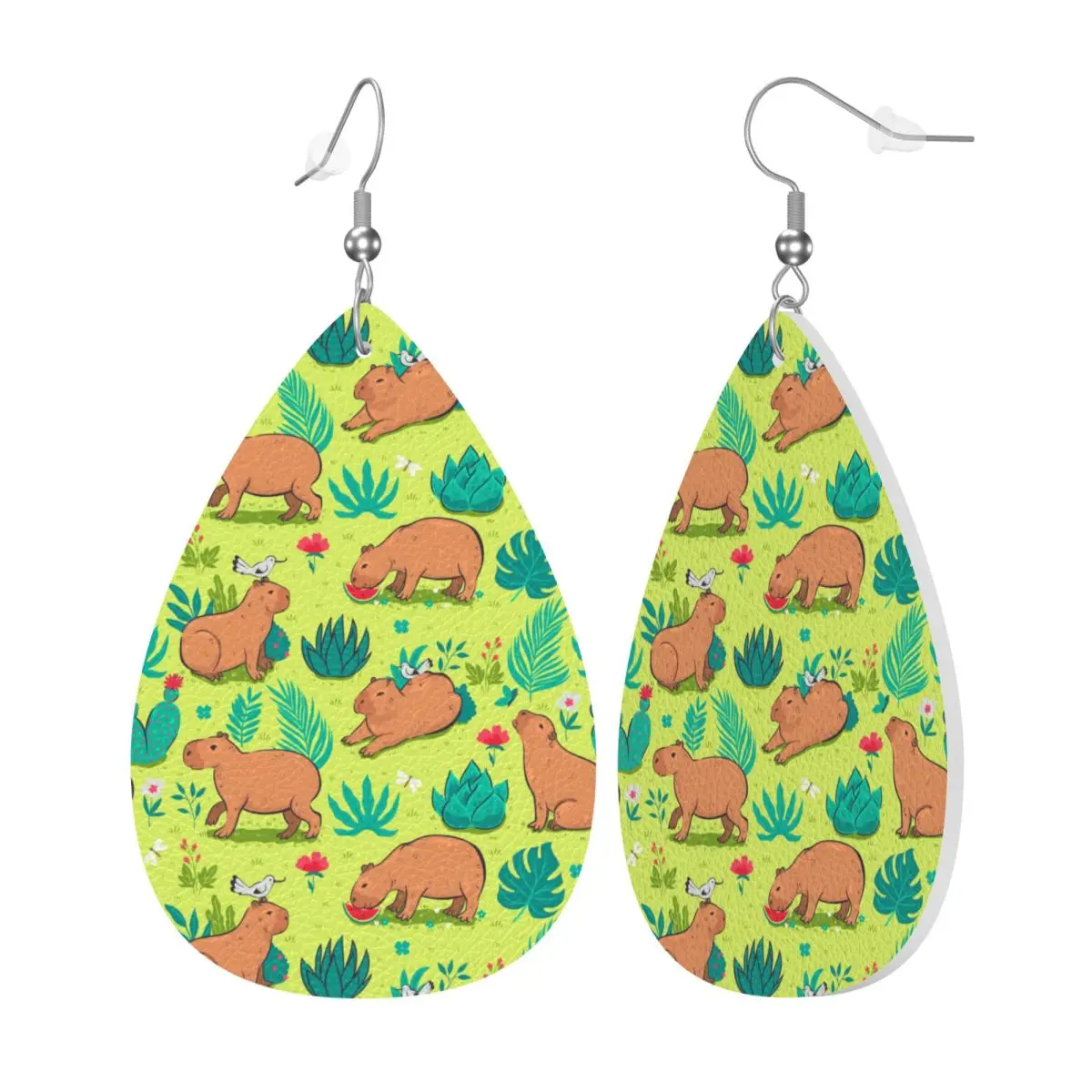 Custom Capybara Leather Teardrop Earrings for Women Leather Earrings Fashion Lightweight for Parties Holidays