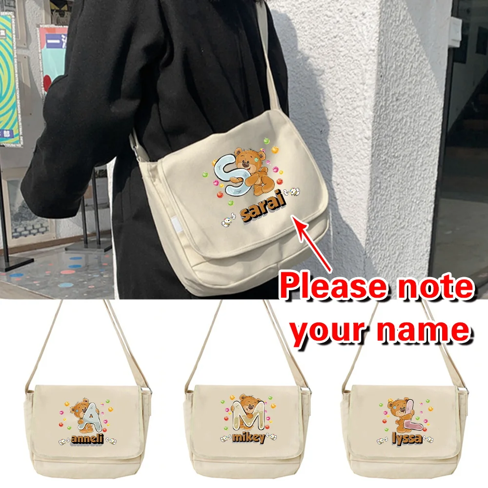 

Personalized Customized Name Shopping Pouch Multifunctional Canvas Messenger Bag Portable Flap-bag Large Capacity School Bags