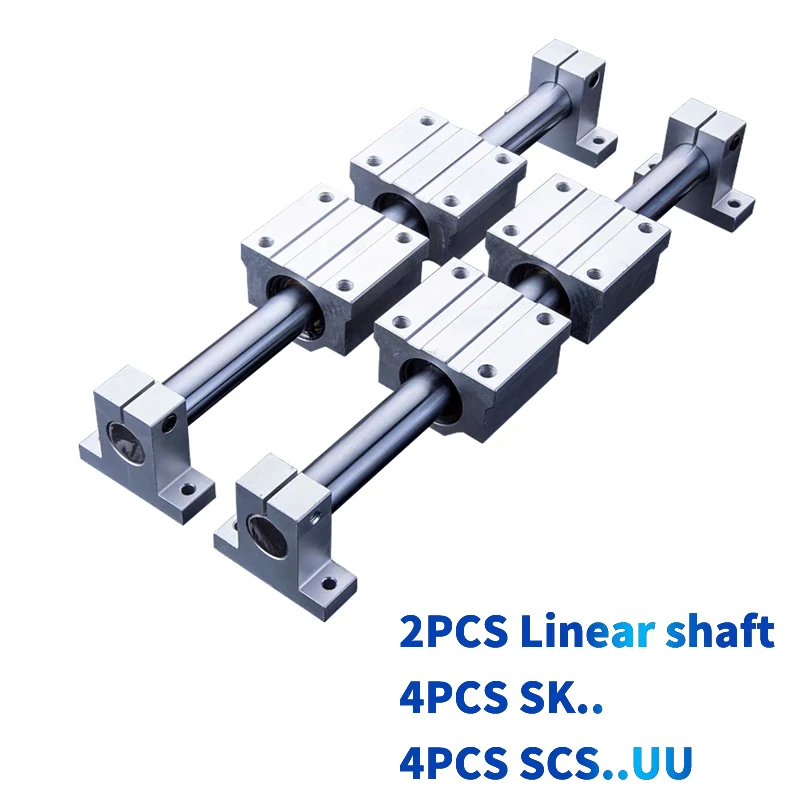 10pcs/Set Optical Axis Linear Rail Shaft D8/10/12/16mm 100-800mm+SCS8/10/12/16UU Linear Bearing Blocks+SK8/10/12 Bearing Support