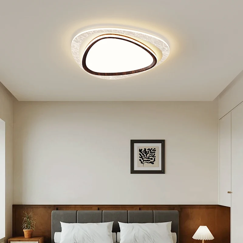 Simple Modern Mid-century Style High-grade Black Walnut Eye Protection Full Spectrum Bedroom Study Aluminum Acrylic Ceiling Lamp