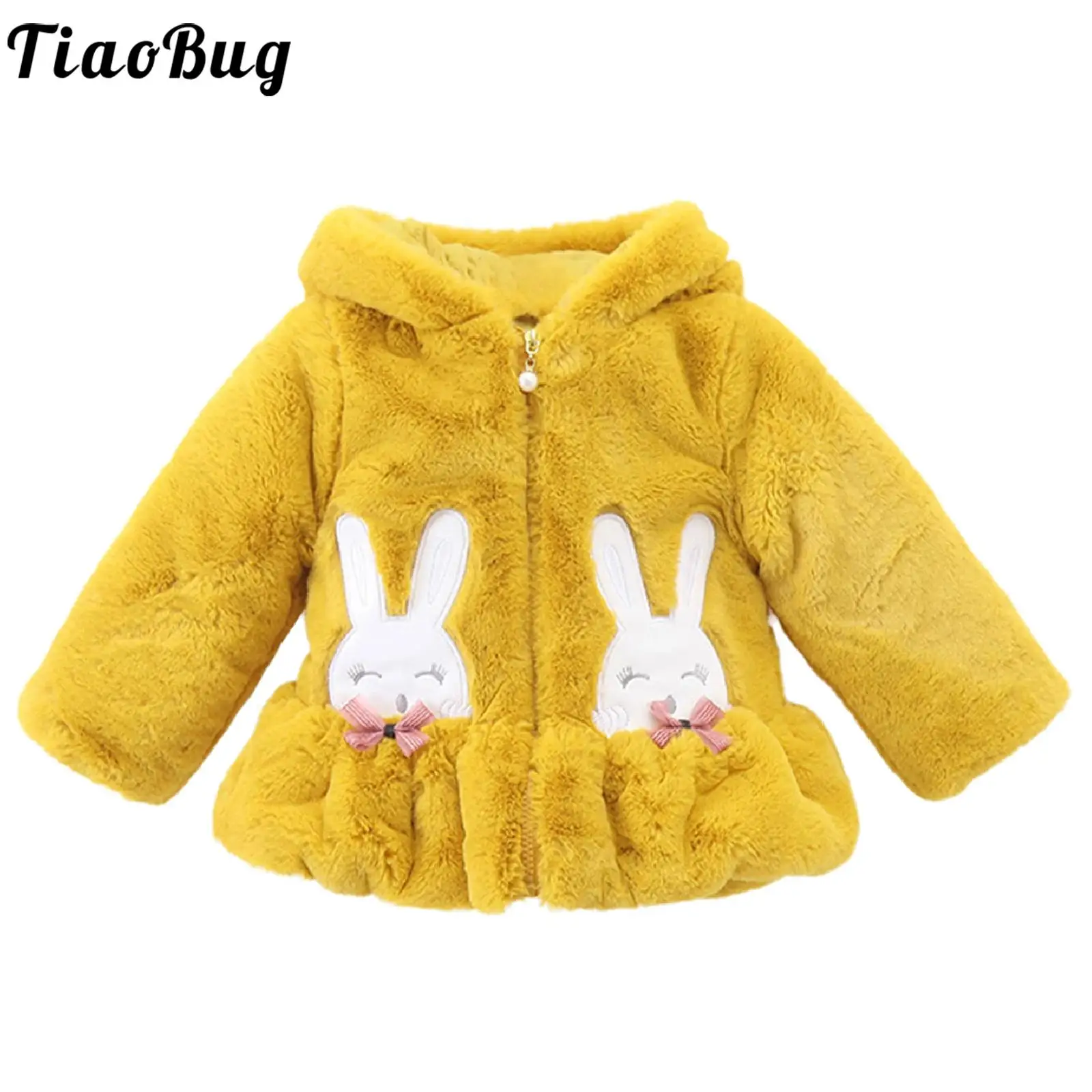 

Infant Baby Girls Winter Clothes Coat Long Sleeve Hooded Fuzzy Cute Rabbit Jacket Zipper Outerwear Schooling Clothing Daily Wear