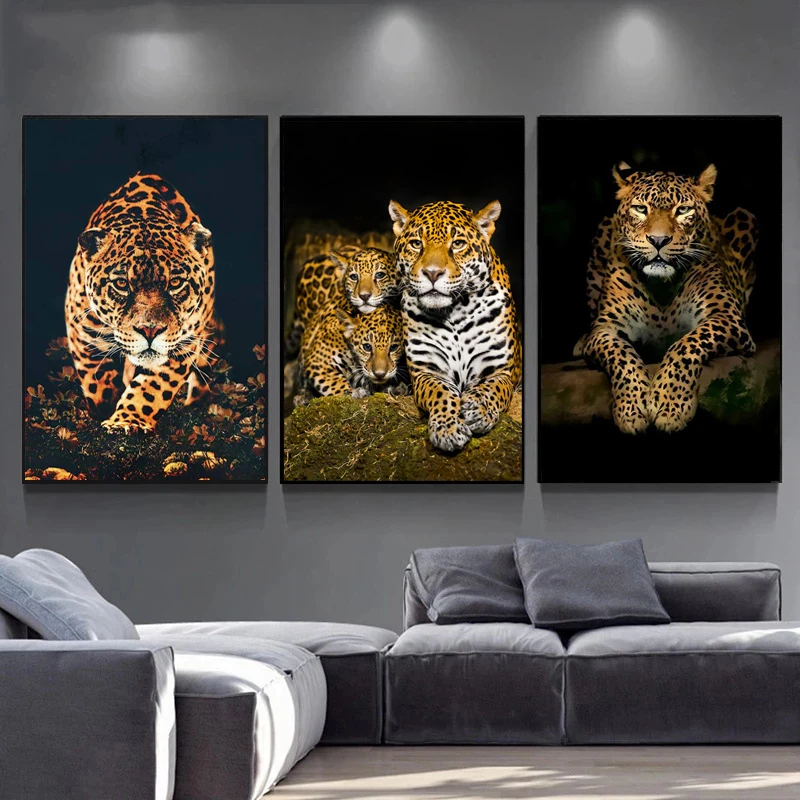 Modern Animal Canvas Painting Art Leopard Jaguar Lion Posters Wild Animals Prints Wall Art Pictures for Living Home Decoration