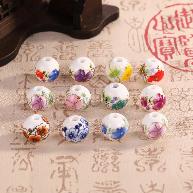 10pcs 6/8/10/12mm Flower Patterns Round Ceramic Porcelain Loose Spacer Beads lot for DIY Crafts Bracelet Jewelry Making