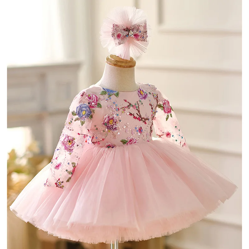 Naturally fluffy girl dress birthday dance party sequin dress graduation banquet embroidery evening dress girls Wedding dresses