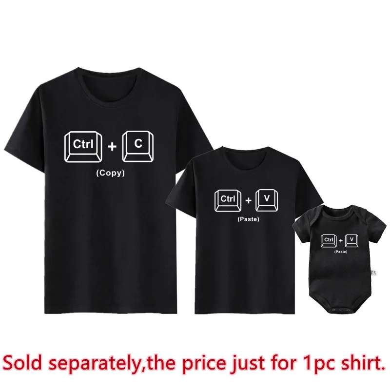 New Copy Paste Family Matching Shirts Look Father and Baby Tshirts Ctrl C Ctrl V Print Daddy Daughter Outfits Father\'s Day Gifts