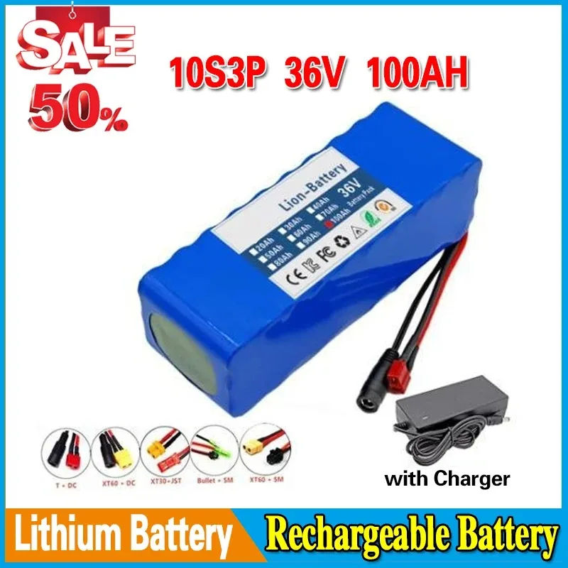 

36V 100Ah 18650 Battery Pack with Built-in BMS 250W-500W Scooter Battery + 42V 2A Charger
