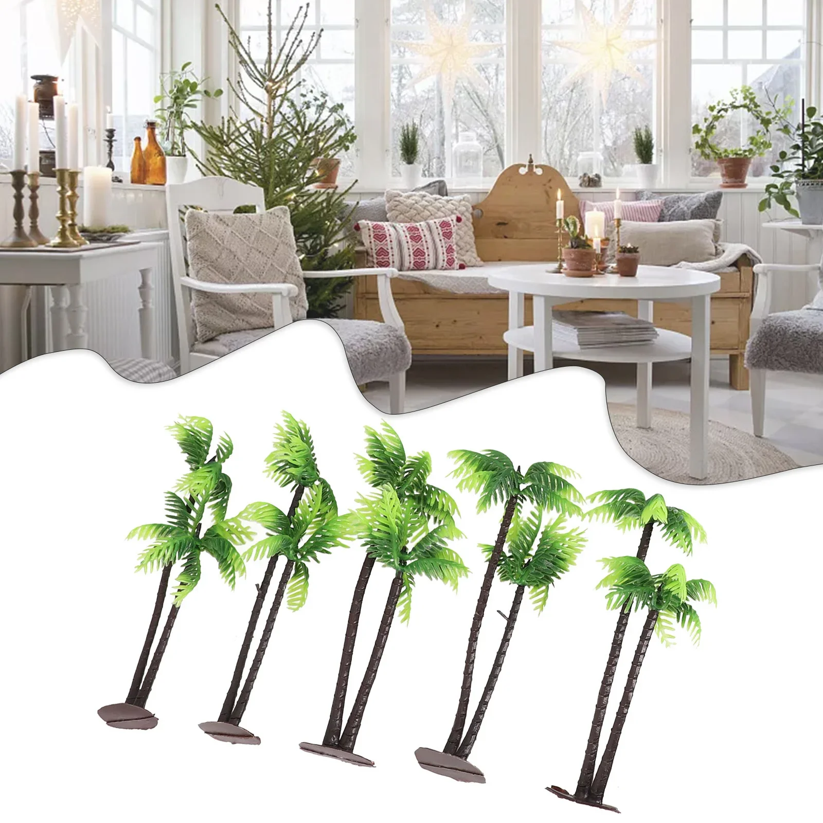 5Pcs Mini Plastic Coconut Palm Tree Plant Craft Micro Landscape Aquarium Decor Waterproof Miniature Living Room Study Decoration