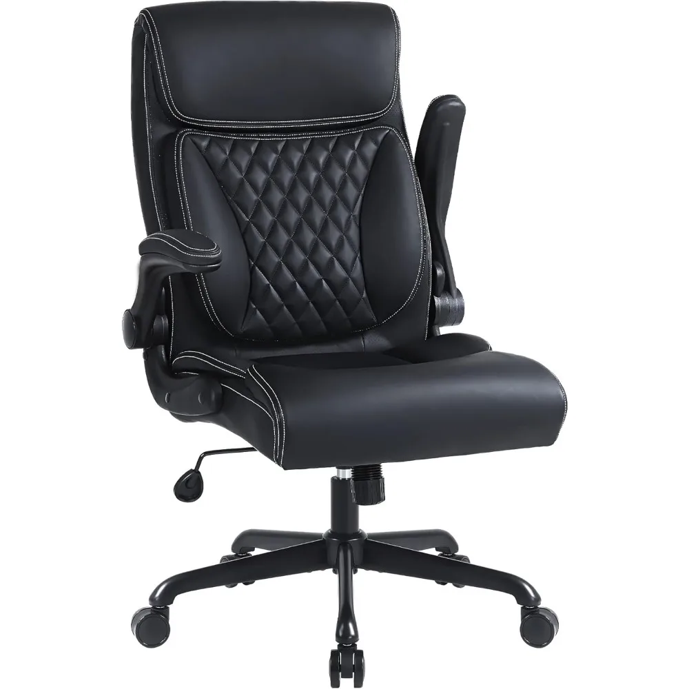 

Executive Office Chair, Ergonomic PU Leather Computer Desk Chair with Lumbar Support, Flip-up Armrests and Adjustabl