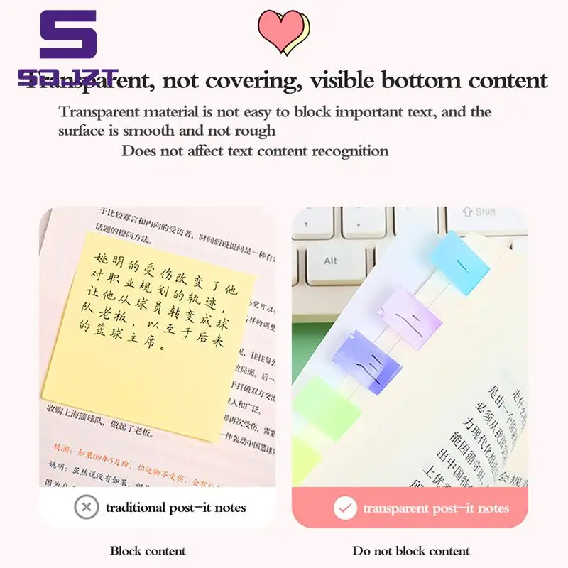 125pcs/set Morandi Transparent Fluorescent Index Tabs PET Arrow Flags Sticky Note For Page Marker Planner Stickers Office School