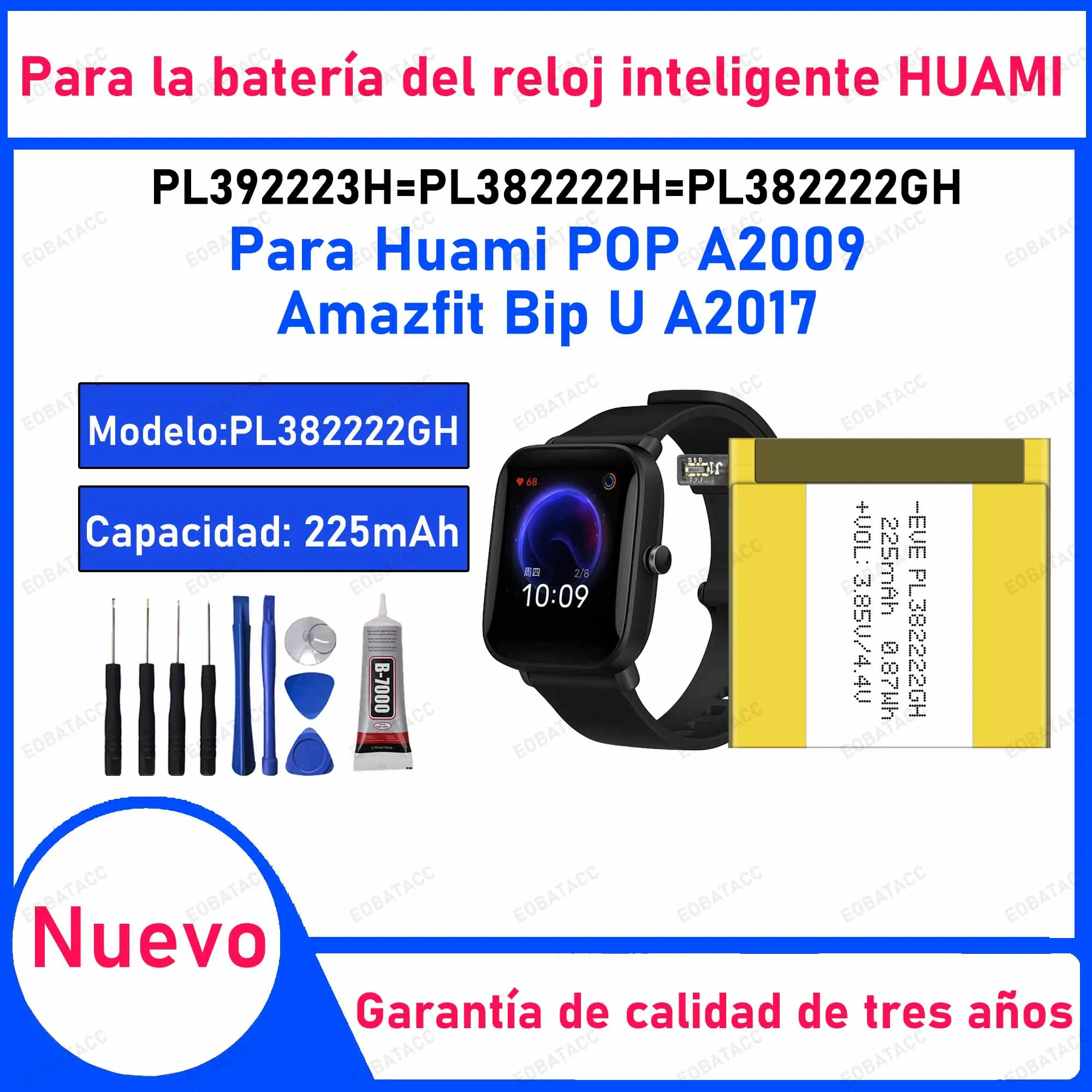100% New PL392223H PL382222H PL382222GH Battery For Huami POP A2009 Amazfit Bip U A2017 Smat Watch Battery Bateria+Free Tools