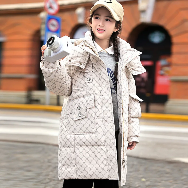 OLEKID 2025 Winter Down Jacket For Girls Hooded Thick Warm Long Teenager Girl Jacket Coat 6-14 Years Kids Girl Parka Outerwear