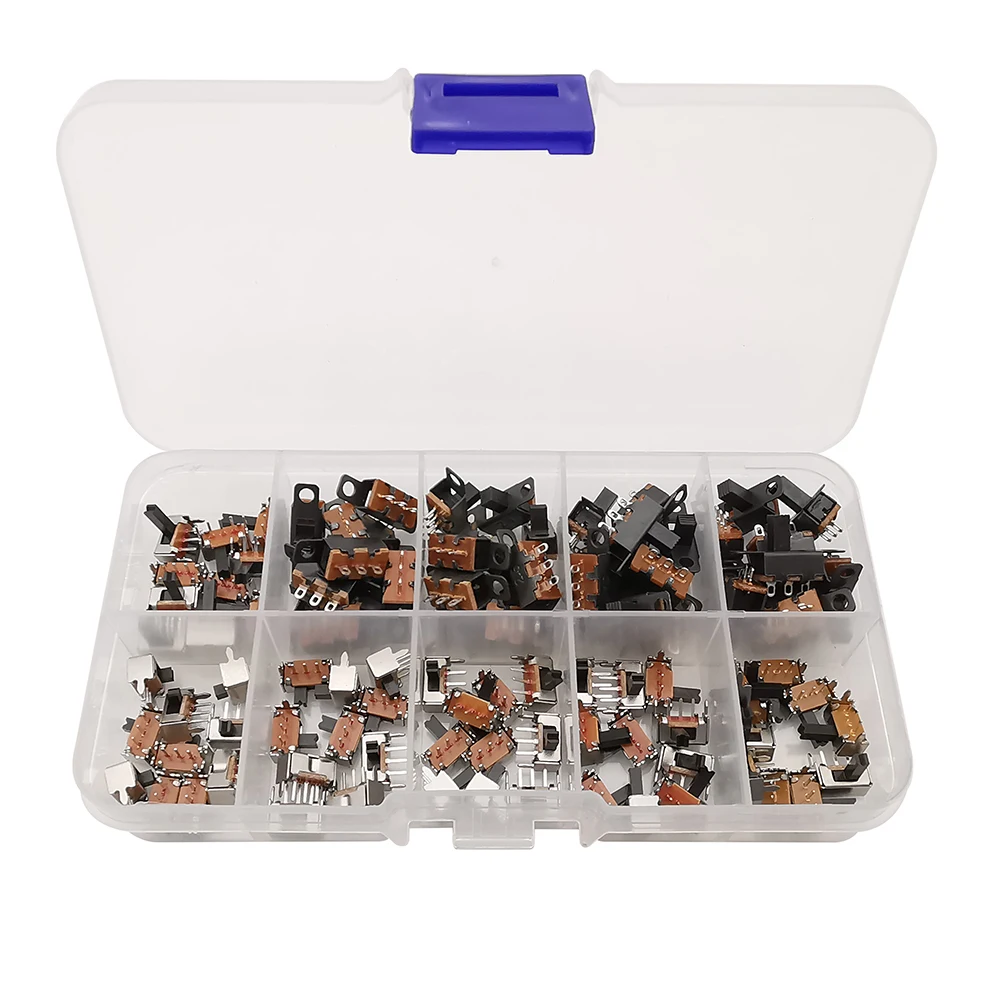 100Pcs/Box Mini Slide Switch SS12F15 SK12D07 Toggle Switch 3Pin PCB 2 Position 1P2T SPDT Handle High 2/3/4/5/6/7mm for Arduino