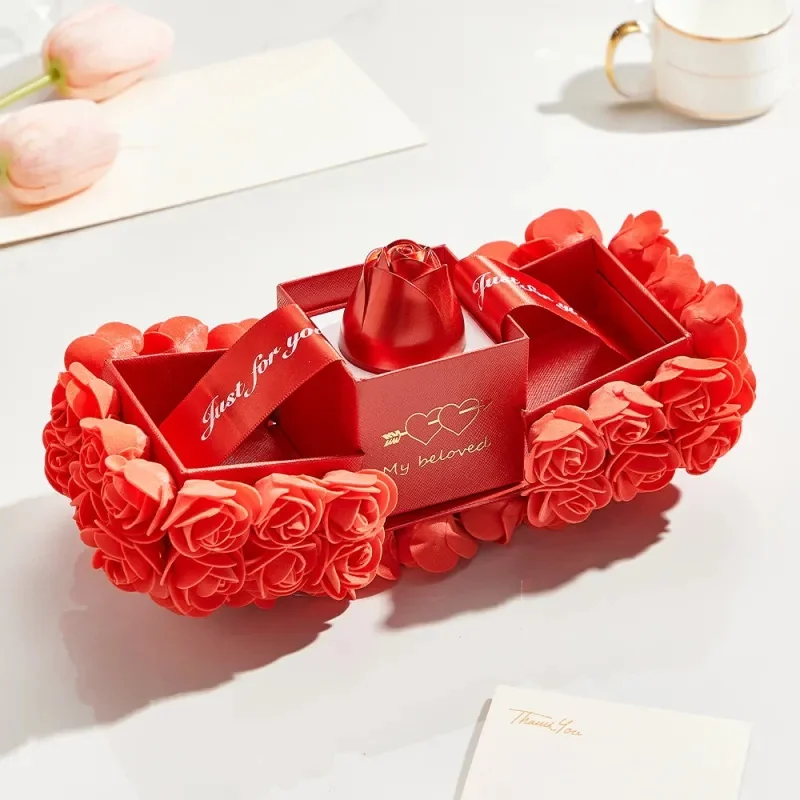 Rose Bouquet Liftable Rose Shaped Jewelry Box Romantic Gift Box