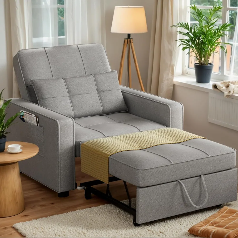 

Convertible Sleeper Sofa Bed for Adults, Linen Fabric Pull Out Chair Bed with Backrest, Couches for Living Room, Apartment