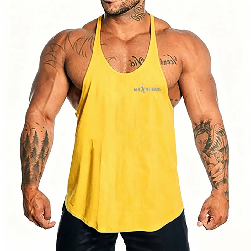 Men Bodybuilding Vest Cotton Low Scoop Neck Y-Back Racerback Muscle Workout Fitness Summer Gym lifting weight Tank Tops Clothing