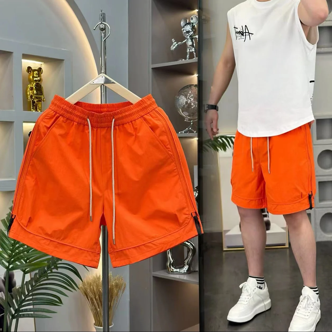 

Summer Thin Sporty Shorts Men's Casual Loose Fit Five-Quarter Length Beachwear Multi-Color Trendy Minimalist Fashionable