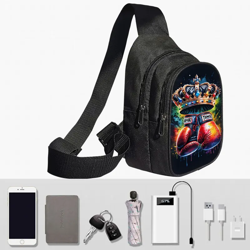 멋진 복서 패턴 가슴 가방 권투 장갑 여성 크로스 바디 가방 여행 싸움 어깨 가방 키 전화 홀더