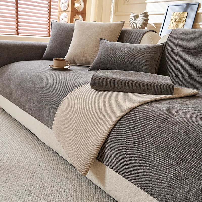 Solid Color Waterproof Chenille Sofa Cushion 2024 New Four Seasons Universal Simple Modern Cushion Non-Slip Sofa Cover
