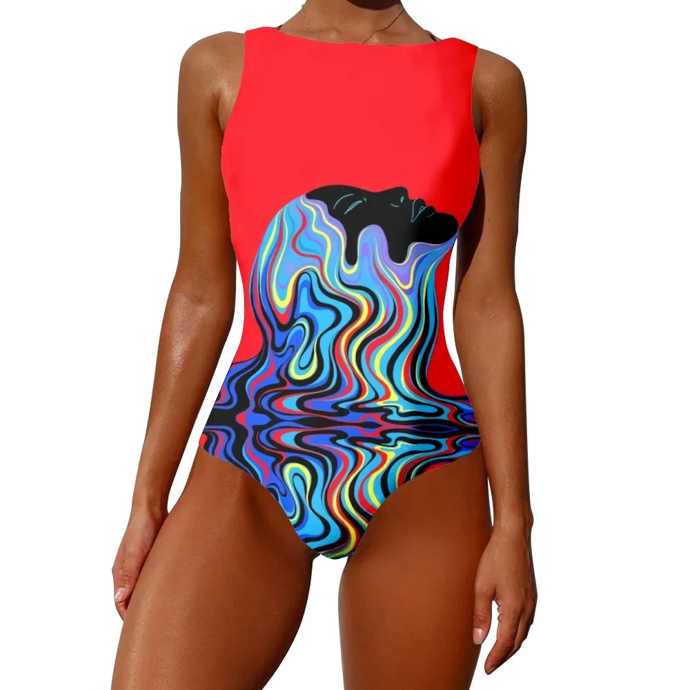 SOJINM – maillot de bain une pièce, imprimé abstrait, Monokini, Patchwork, col rond, Sexy, pour femmes, vêtements de plage, 2XL, été, 2022