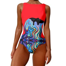 SOJINM One-piece Swimsuit Women Abstract Printed Monokini Patchwork 2022 Summer O-neck Sexy Beach Bathing Suit Swimwear 2XL