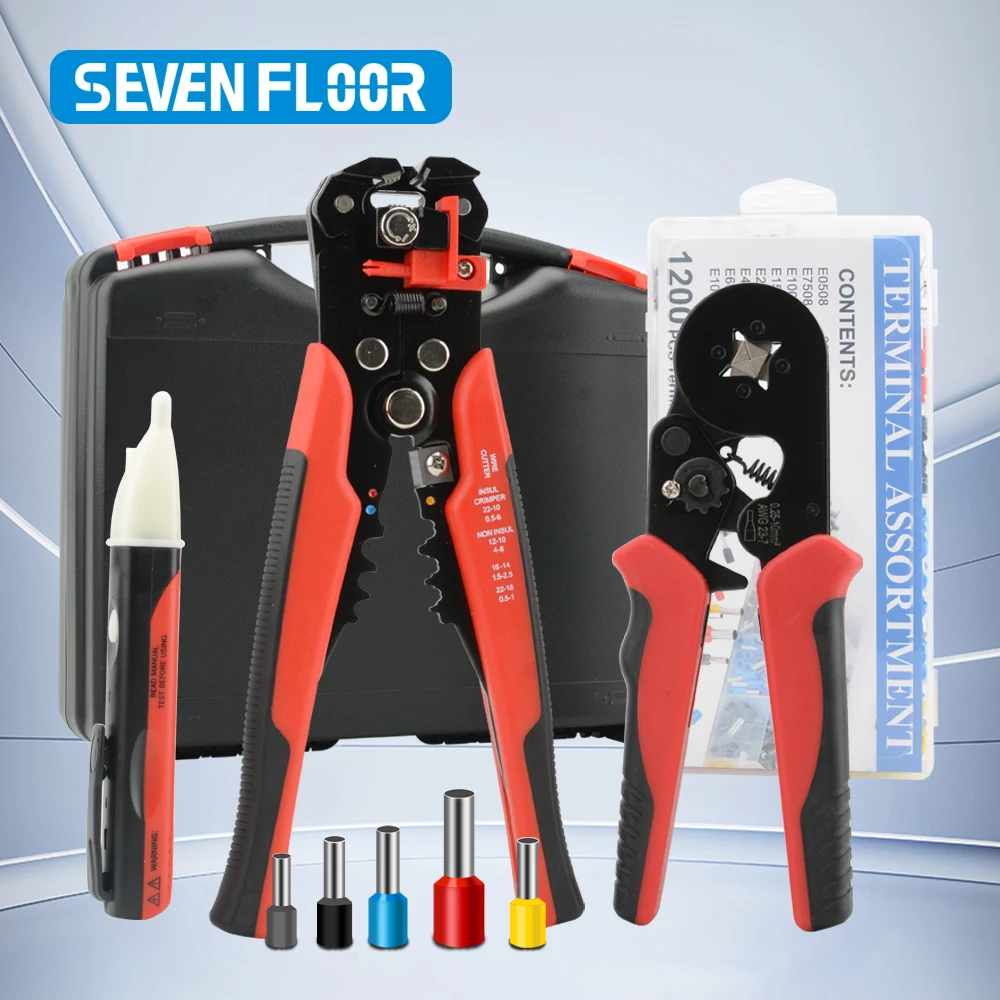 Ferrule Crimping Tool Kit, AWG 23-7 Self-adjustable Wire Ferrule Crimper Plier Set Wire Terminals Crimping Connector toolbox