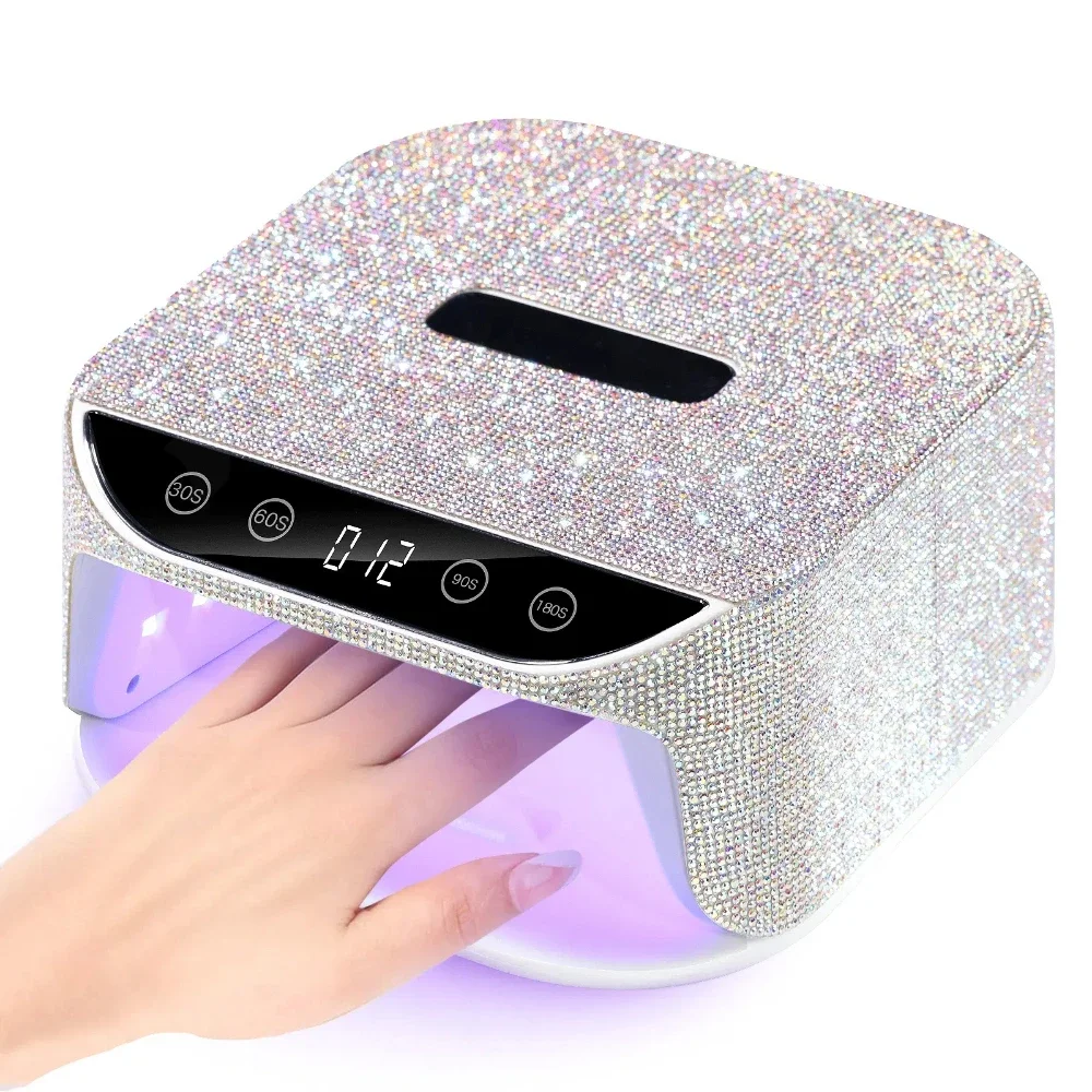 Rechargeable Nail Drying Lamp with Rhinestones Wireless Gel Polish Drying Machine Manicure with Handle Cordless Nail UV LED Lamp