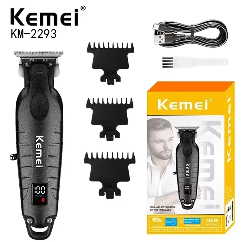 Kemei, Professional Barber Hair Clipper Zero Notch Wireless Charging Men's Trimming Hair Clipper LCD Styling Hair Clipper