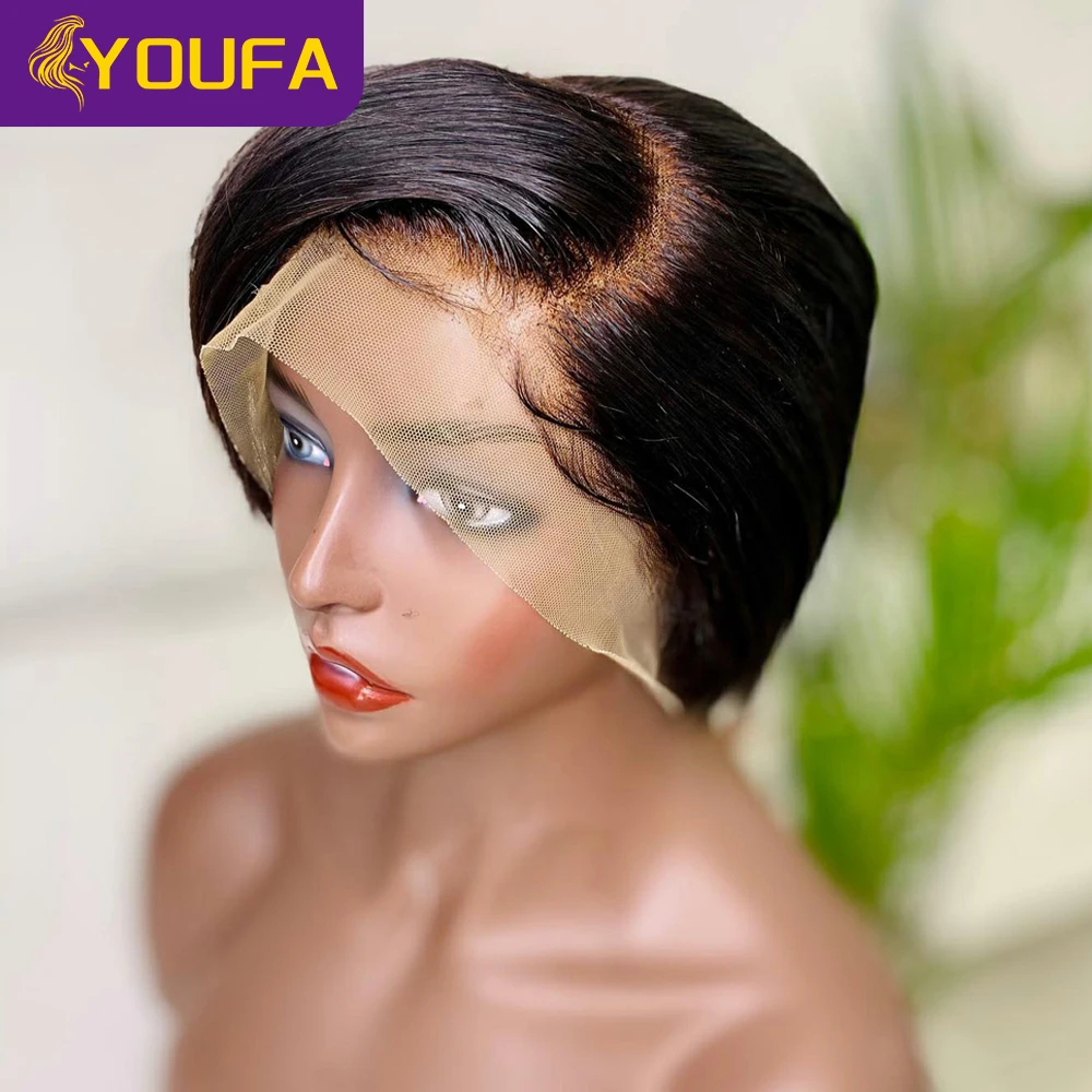 Ombre Blonde Pixie Cut Bob Lace Front Wigs Pre Plucked Dark Roots 1B/27 Color Short Bob Human Hair wigs 13x4x1 T Part Lace Wigs