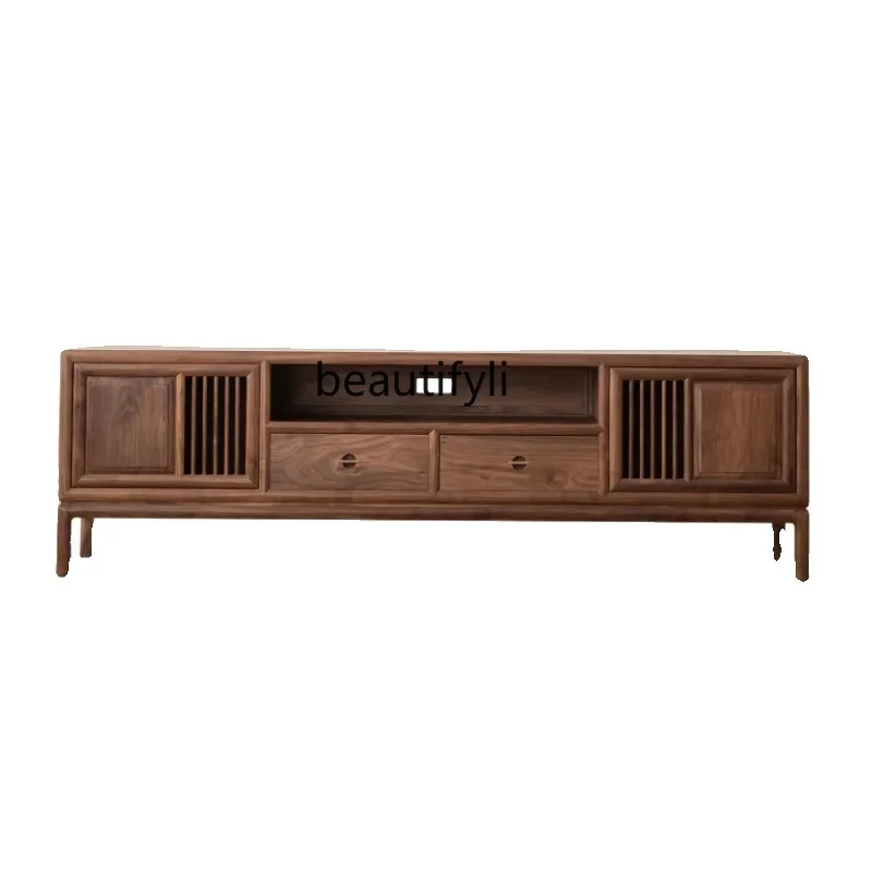 

New Chinese black walnut solid wood coffee table TV cabinet combination wall cabinet floor cabinet living room furniture simple