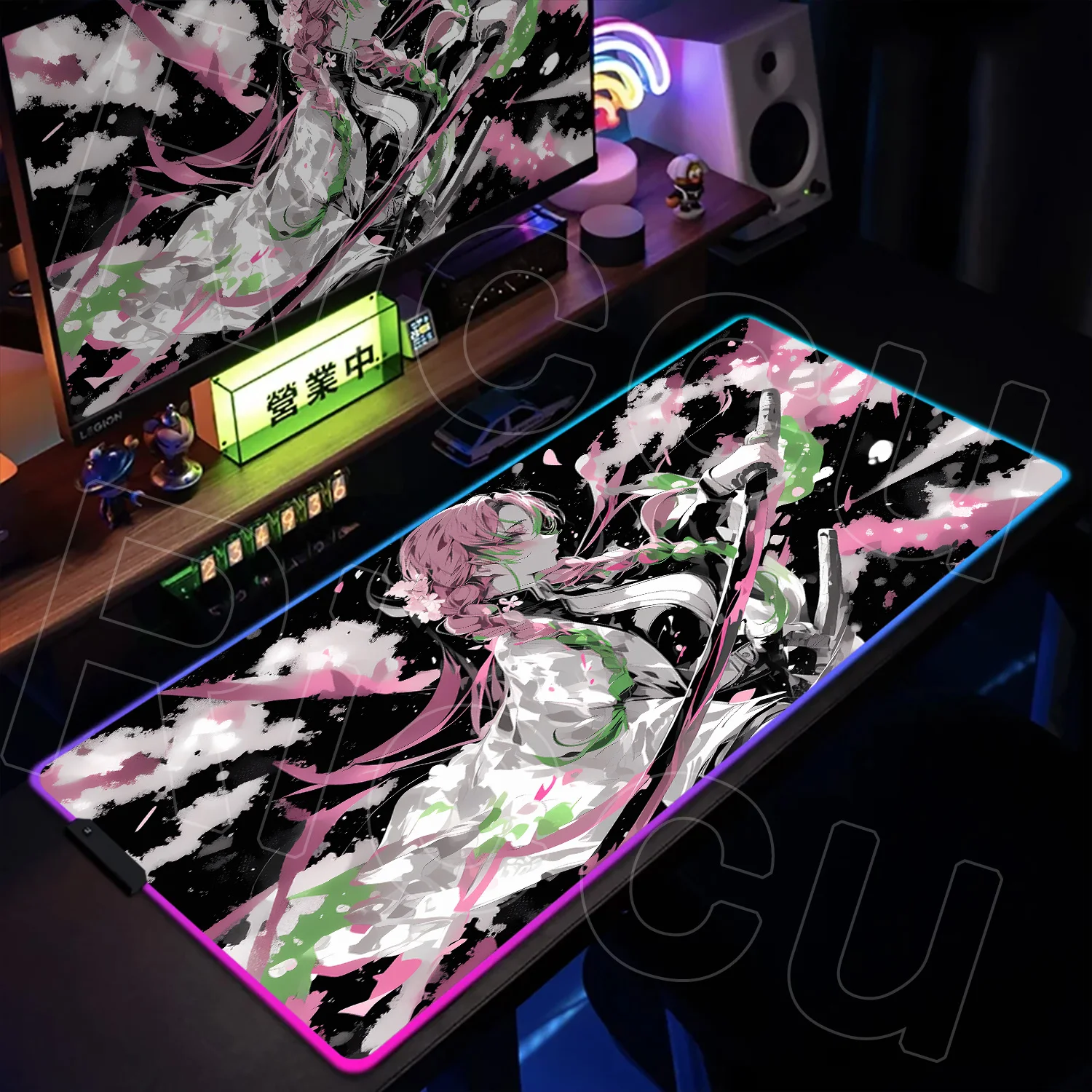RGB Mousepad Demon Slayer Gaming Keyboard Rubber Rug LED Luminescence Desk Mat Cartoon Cute Kochou Shinobu Carpet Pc Accessories