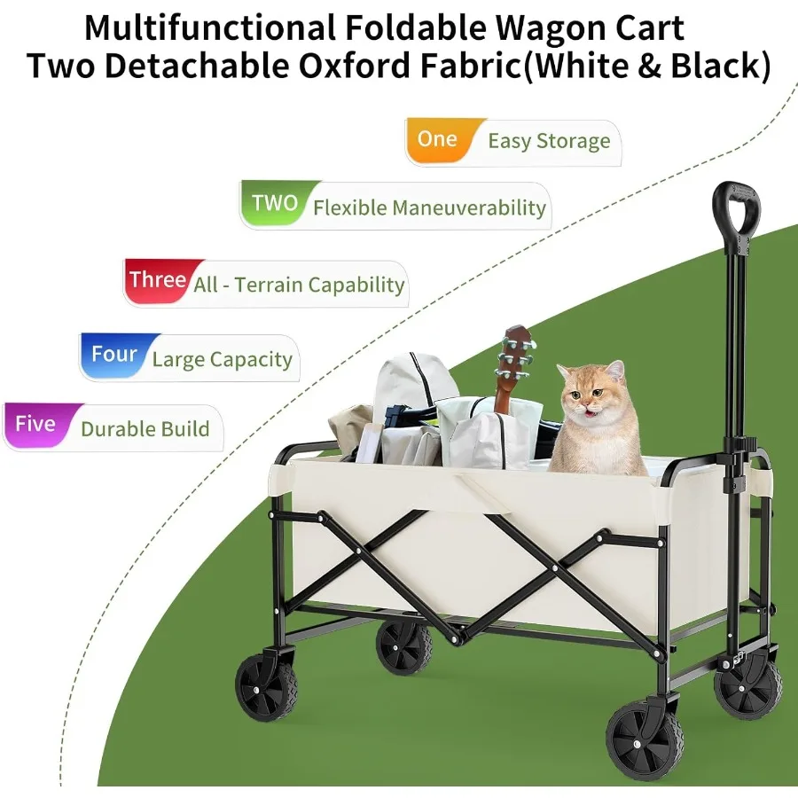 Zusammenklappbarer Wagen mit 5 abnehmbaren 360-Grad-Schwenkrädern, verstellbarem Griff für den robusten Einsatz, 220 Pfund Tragfähigkeit, Dual Detacha