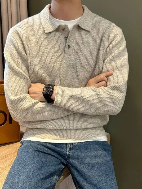 

Теплый вязаный свитер с длинными рукавами для мужчин, повседневный, свободного кроя, однотонный, не требует глажки, для осени и зимы