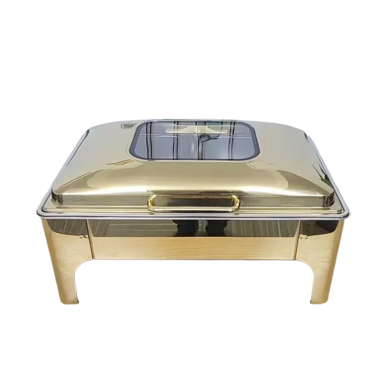 

Latest Style Hot Food Warmer Buffet Server Equipment Rectangular Roll Top 9L Gold Stainless Steel Chafing Dishes For Party