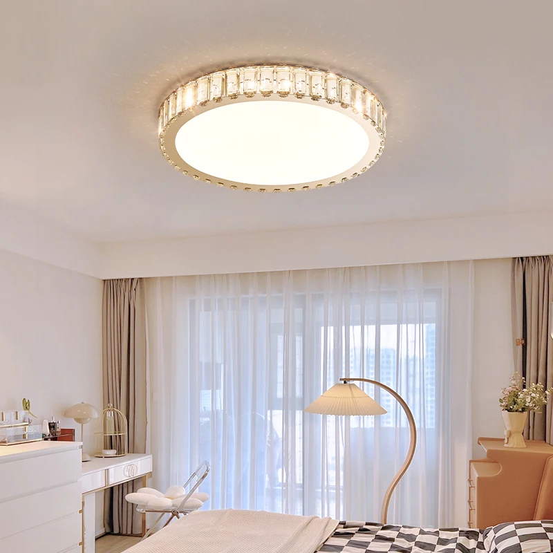 

Minimalism LED Ceiling lamp Bedroom Study Dining golden yellow Crystal Bright white light Dimming lustre luminaire