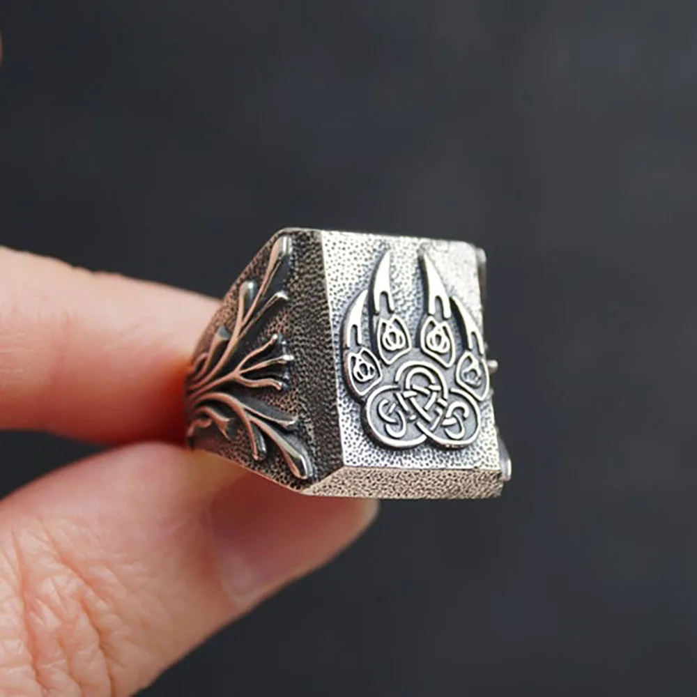 Antique Silver Color Handmade Carved Viking Ring For Men Vintage Black Claw Rings Punk Hip Hop Trendy Jewelry