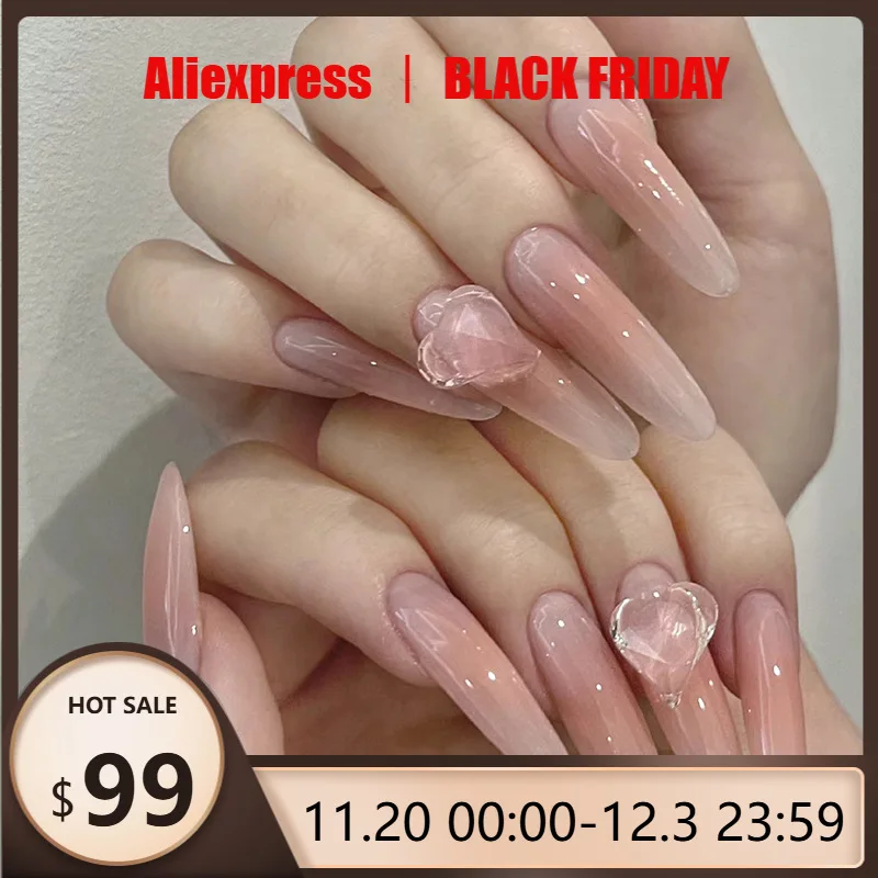 

24pcs Almond Press on Nails Nude heart False Nail Medium-Length Full Coverage Nail Tips for Women and Girl Detachable Nail Art